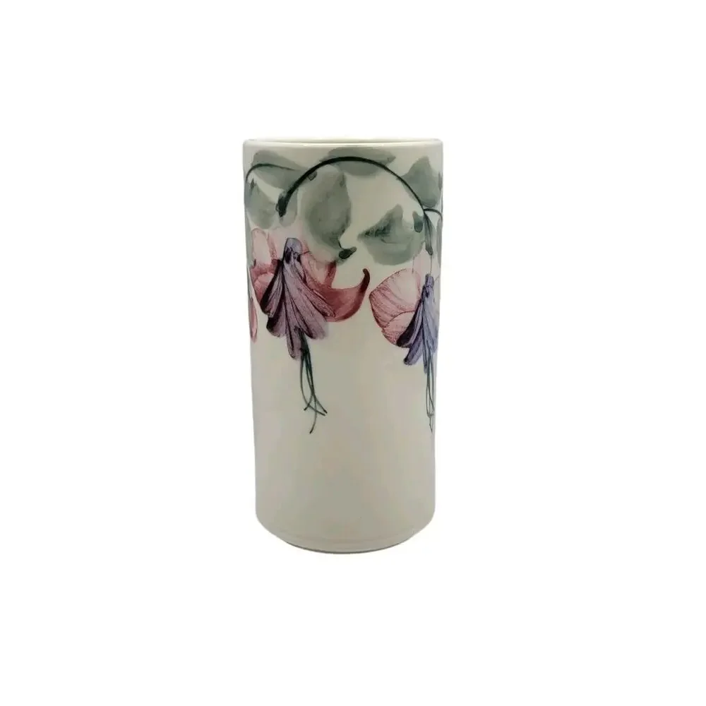 Linden Hills Pottery Signed Fuchsia Floral Cylindrical 6